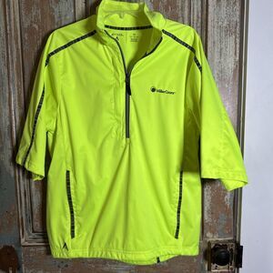 Antigua Men's Short Sleeve Golf/work Jacket Medium Pullover 1/2 Zip Neon Yellow